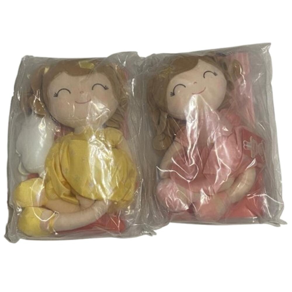 Plush Angel Rag Dolls Set of 2 Soft Stuffed Dolls Pink Yellow Gift Kids Toy New